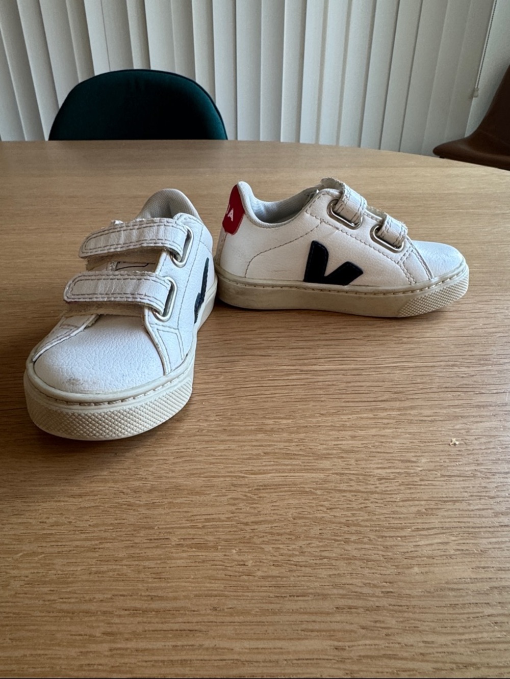 Veja Kids White Velcro Sneakers with Black V and Red Heel Tab
